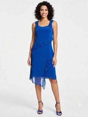Harlow & Rose Womens Sleeveless Midi Dress with Ruffle Slit